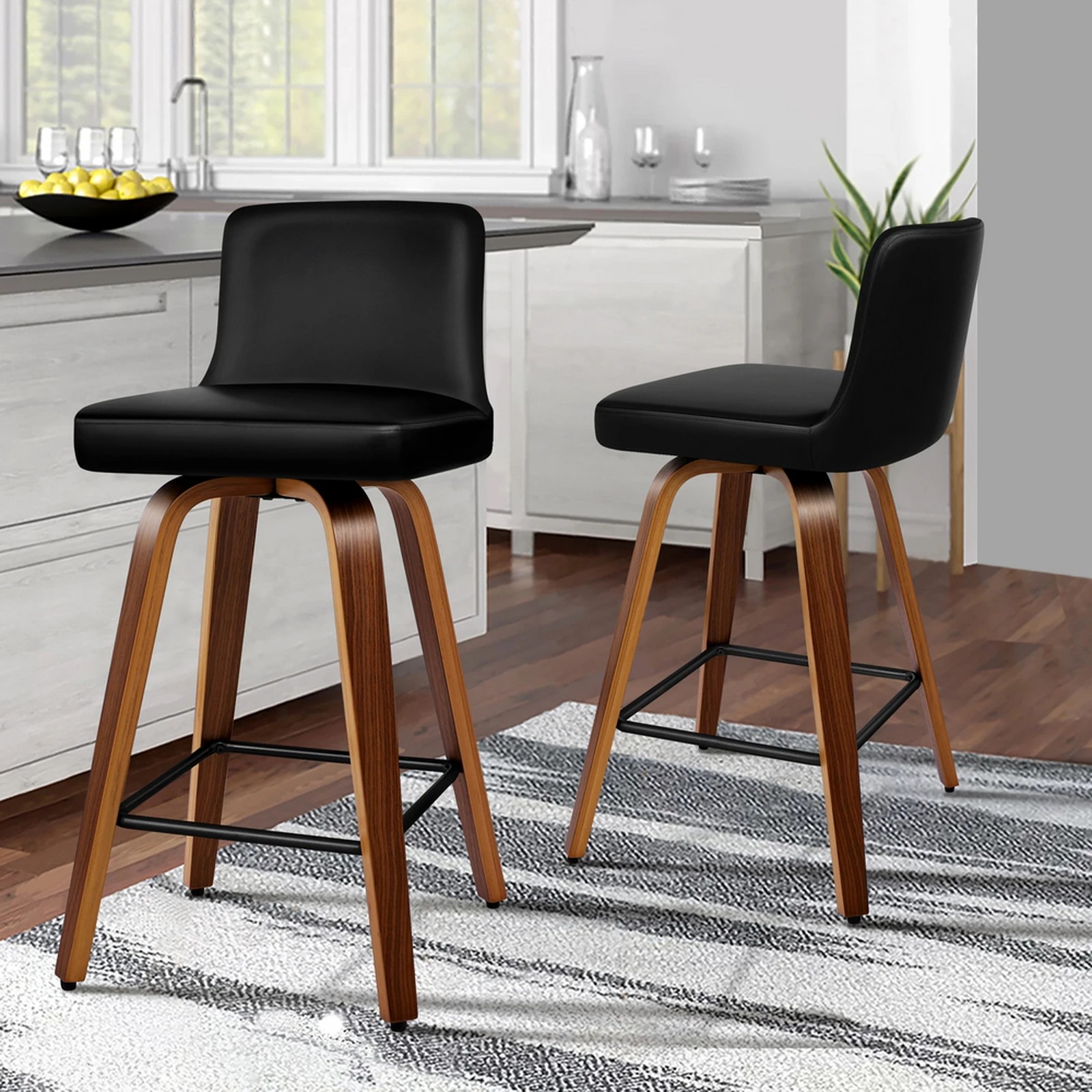 10 Alfordson 2x Swivel Bar Stools Bailey Kitchen Wooden Dining Chair - Black, 10 of 10