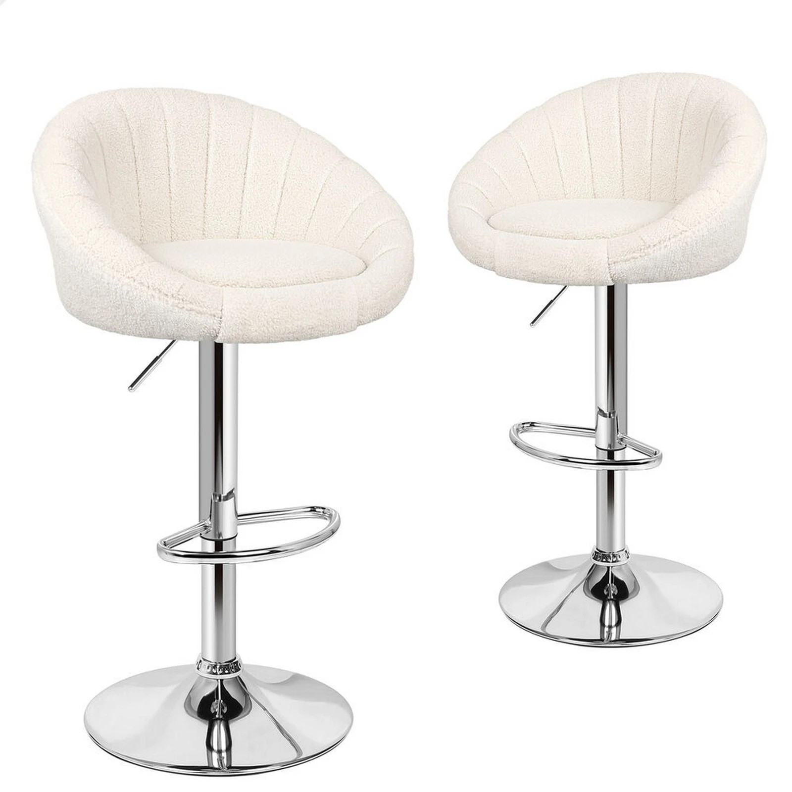 1 Alfordson 2x Bar Stools Gas Lift Sherpa Bar Chairs Kitchen Swivel - Beige, 1 of 9