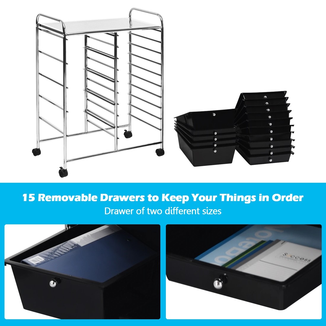 4 Costway 15 Drawers Rolling Storage Cart Mobile Utility Trolley - Black, 4 of 10