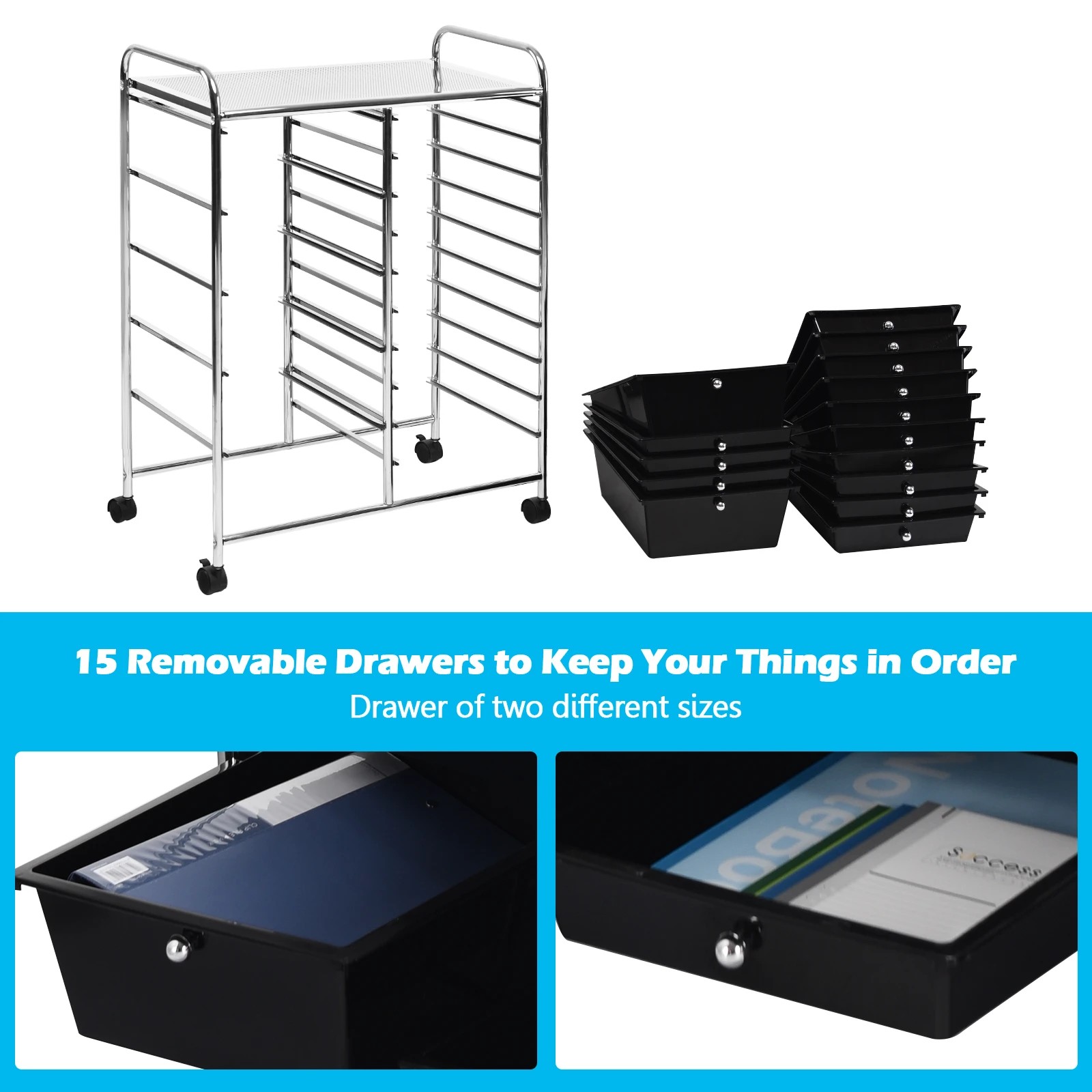 4 Costway 15 Drawers Rolling Storage Cart Mobile Utility Trolley - Black, 4 of 10