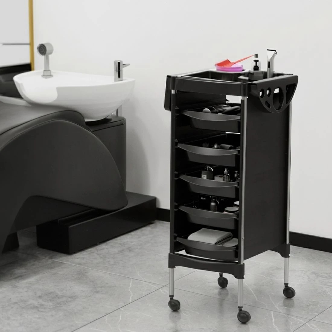 4 Embellir Salon Trolley Cart Spa Beauty Rolling Tray Hairdressing Storage 6 Tiers - Black, 4 of 5