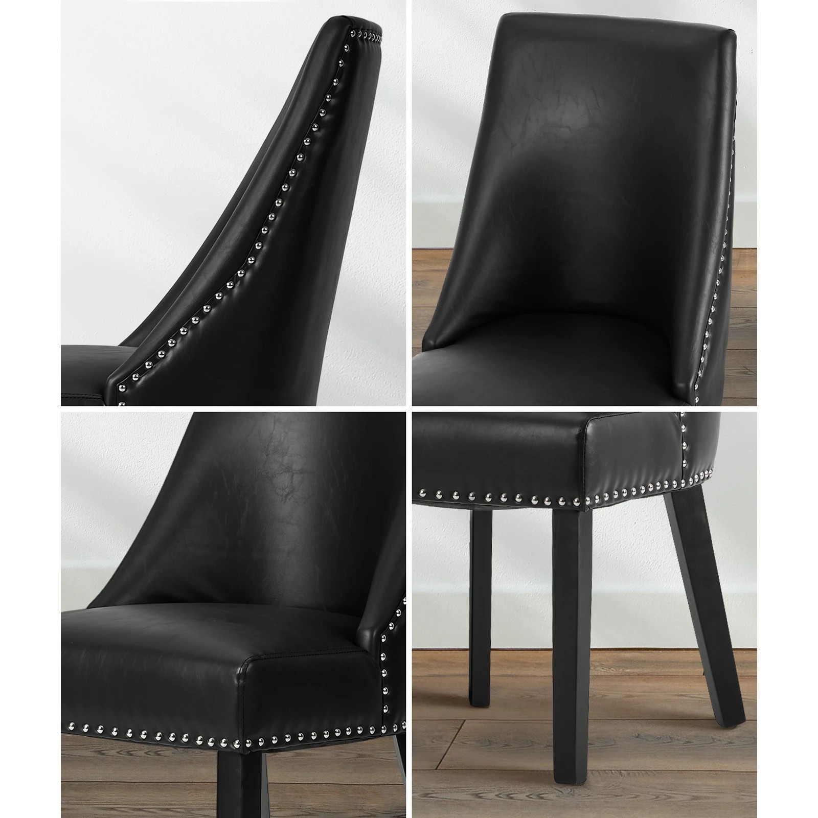 5 Oikiture 2PCs PU Leather Dining Chair Kitchen Padded Seat Winglet Design - Black, 5 of 9