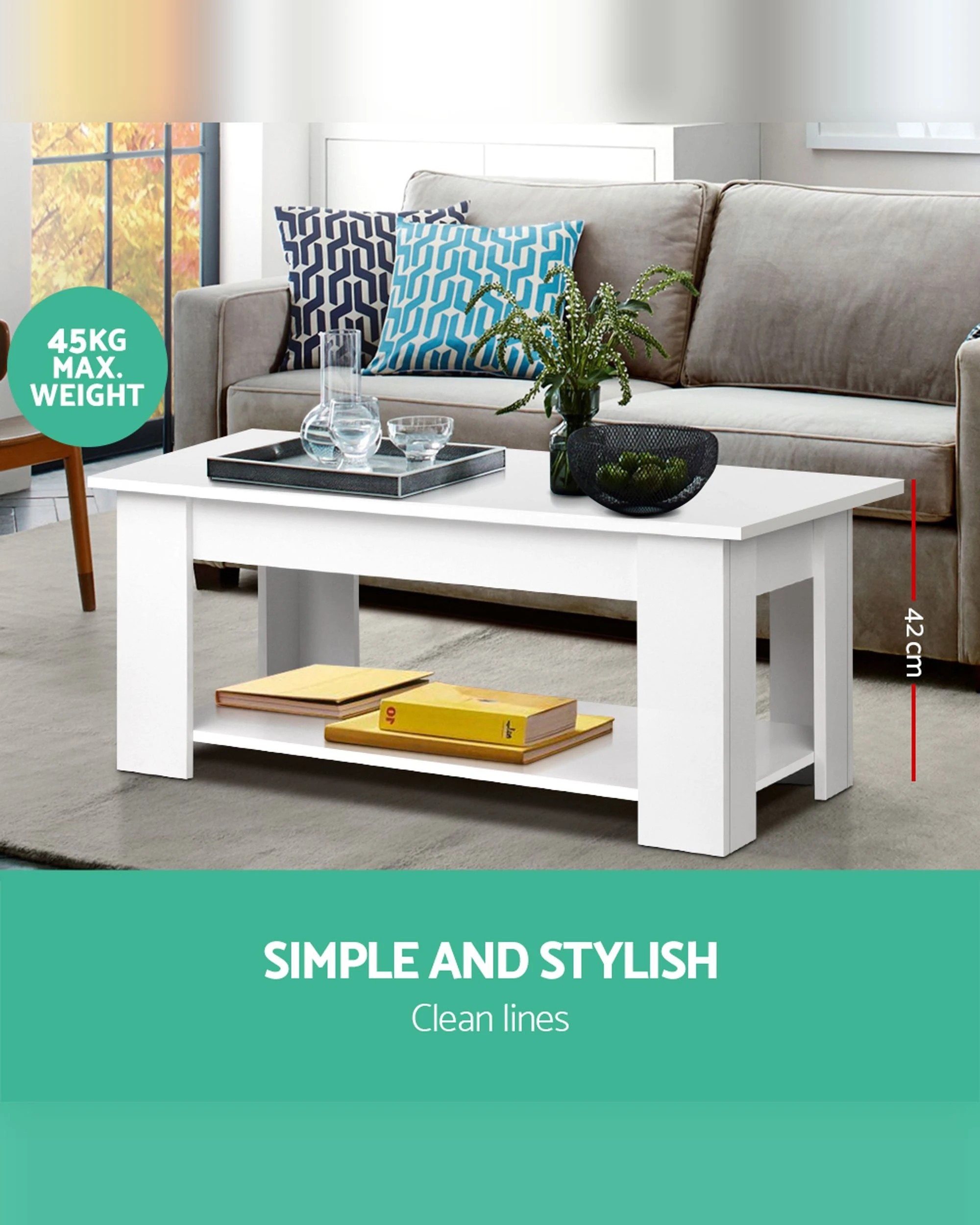 3 Artiss Coffee Table Lift-top Coffee Table
 - White, 3 of 3