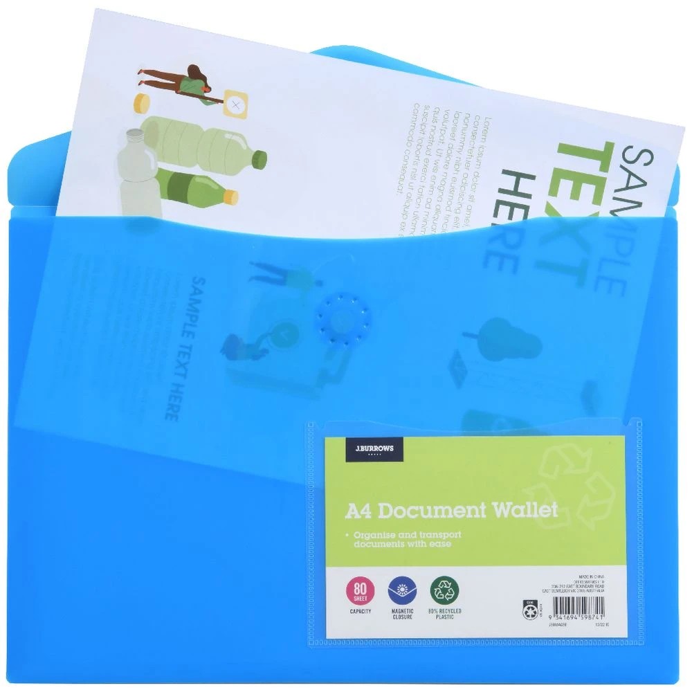 2 J.Burrows A4 Document Wallet Magnetic Closure Blue, 2 of 4