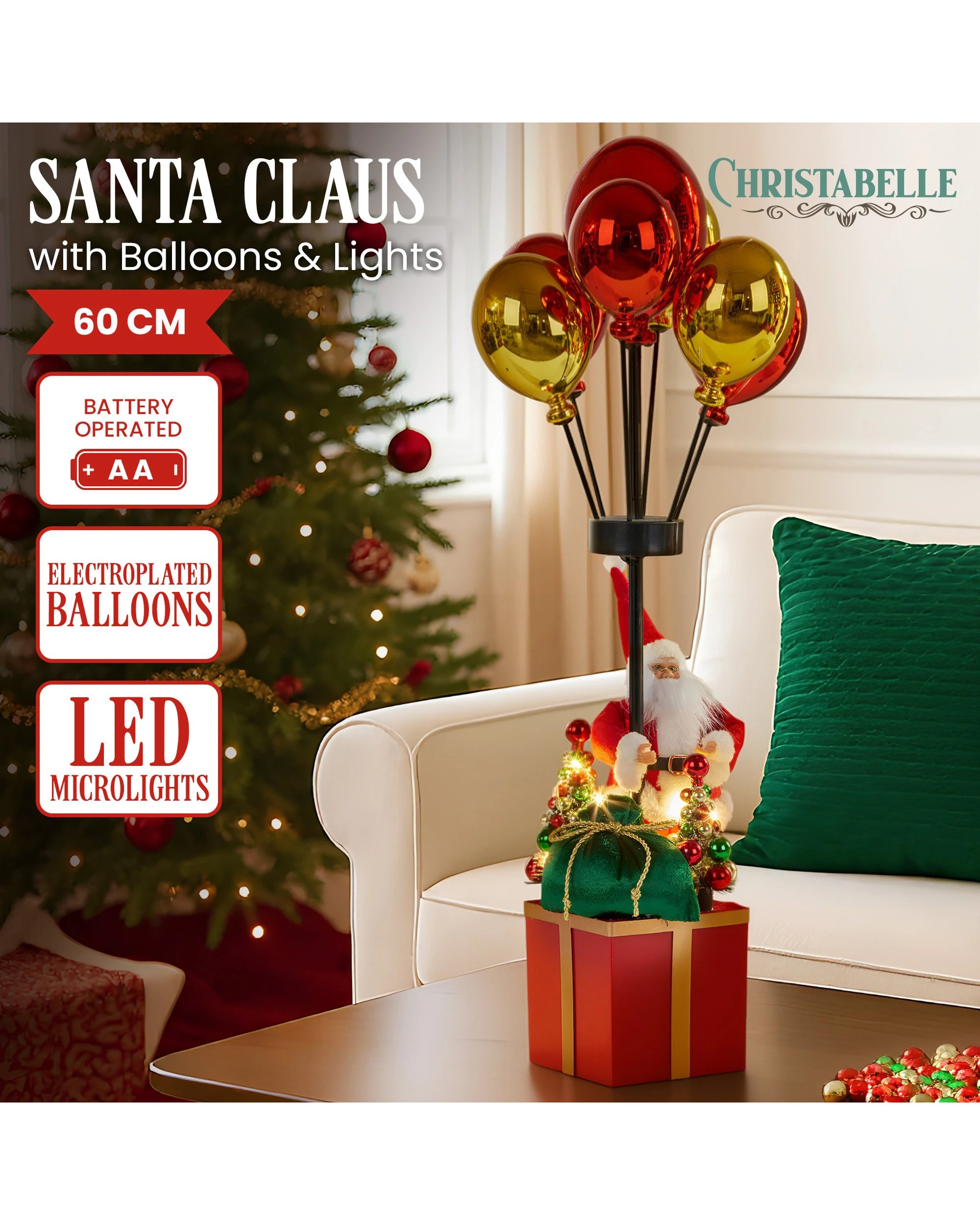 5 Christabelle 60cm Led Christmas Santa Claus With Balloons And Lights Ornament Decoration, 5 of 5