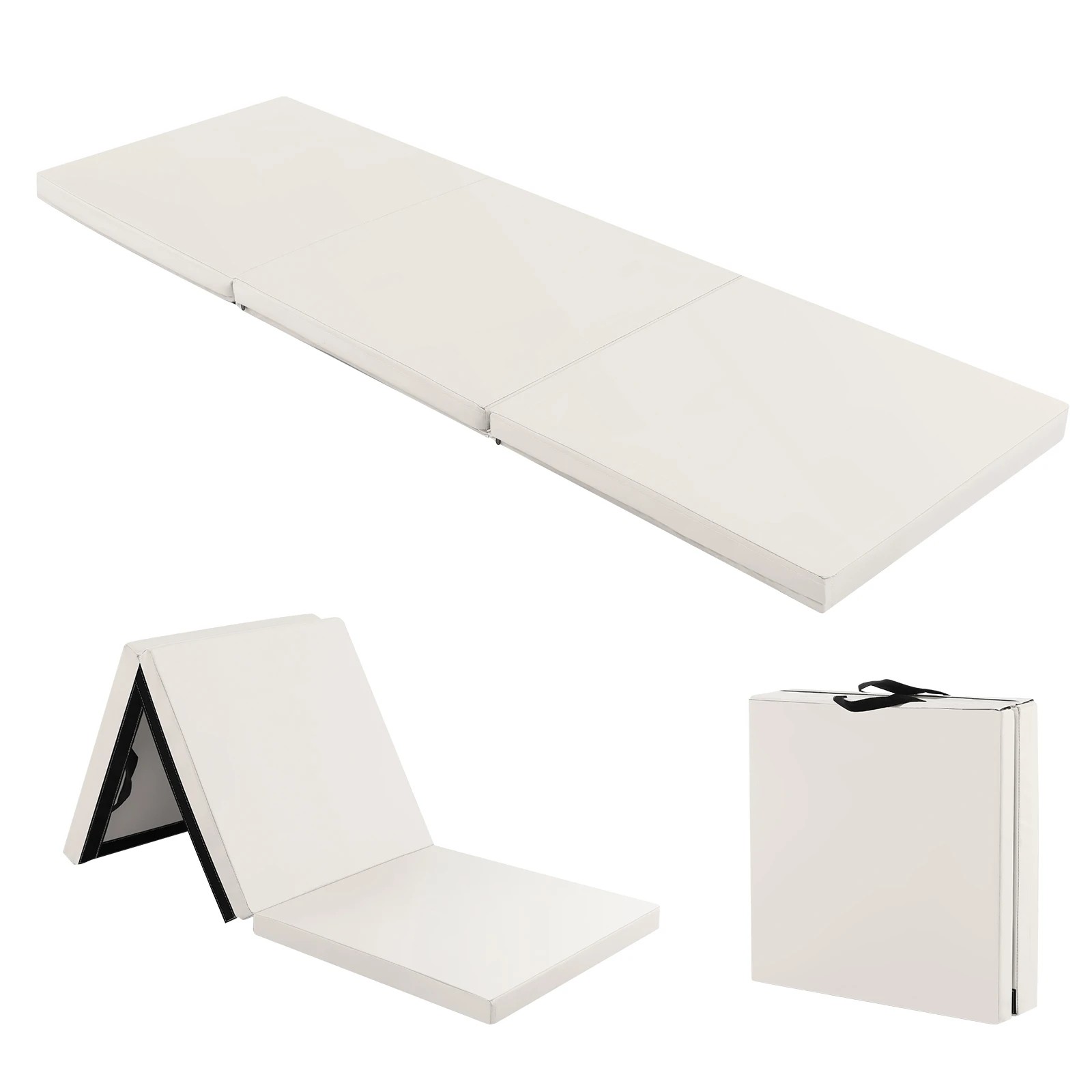 1 Costway 180x60cm Tri-Fold Gymnastics Mat PU Leather Floor Exercise Yoga Tumbling Mat w/Carry Strap - Grey, 1 of 2