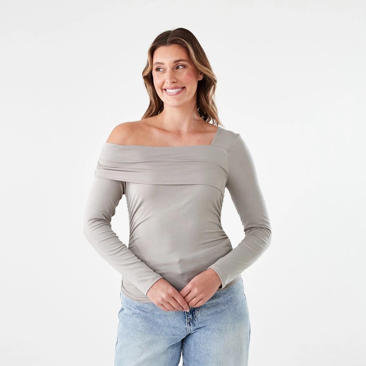 2 Long Sleeve Ruched Top FADED TAUPE, 2 of 7