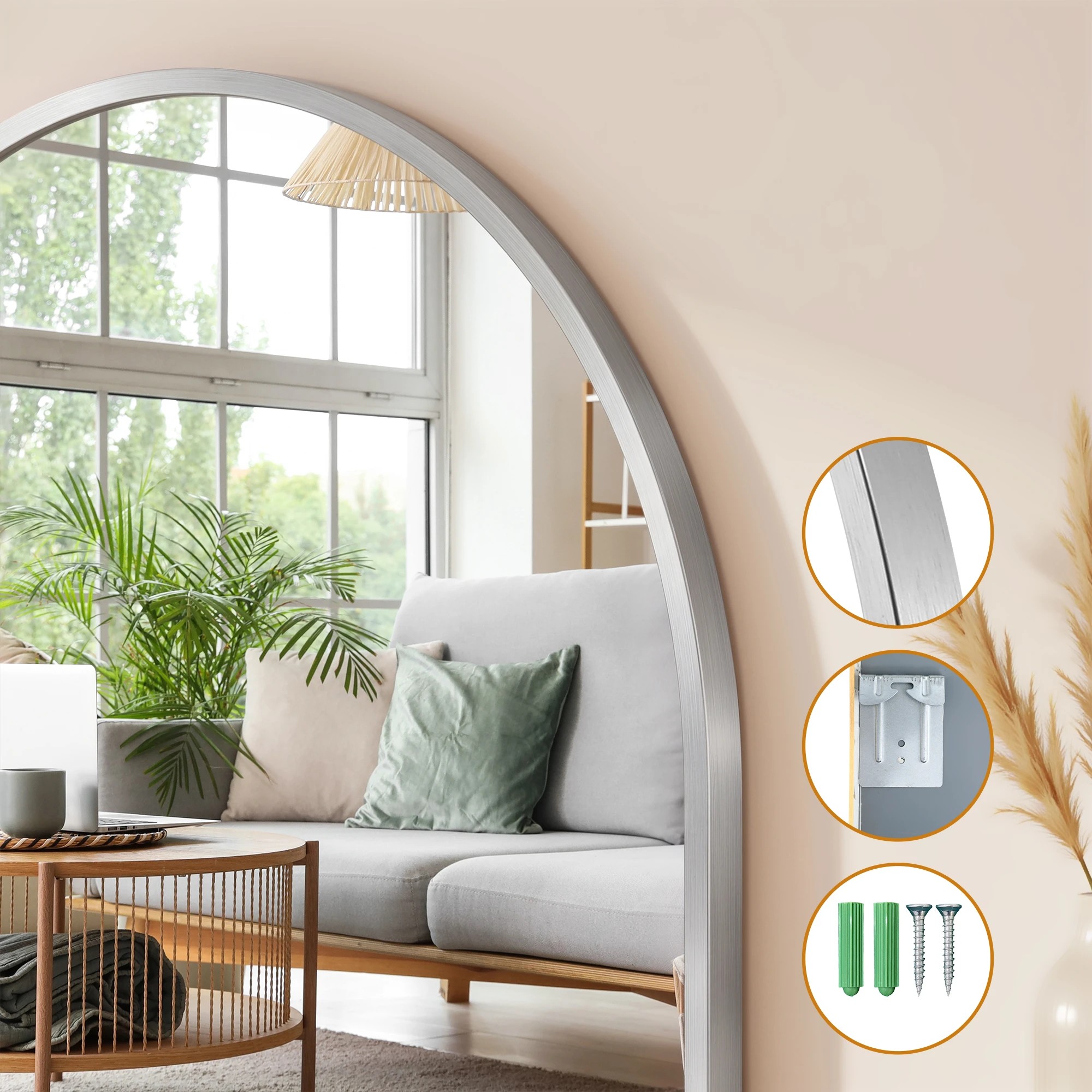 7 Embellir 86x50cm Arched Wall Mirror Vanity Makeup Home Decor - Silver, 7 of 8