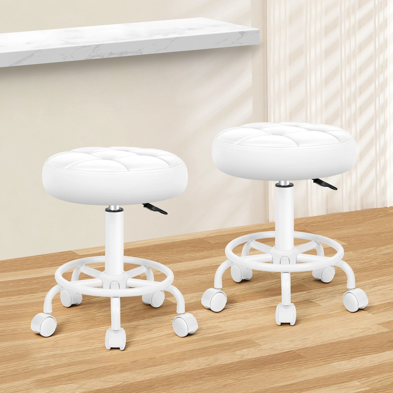 6 Alfordson 2x Salon Stool Round Swivel Barber Hair Dress Chair Gas Lift - White, 6 of 7