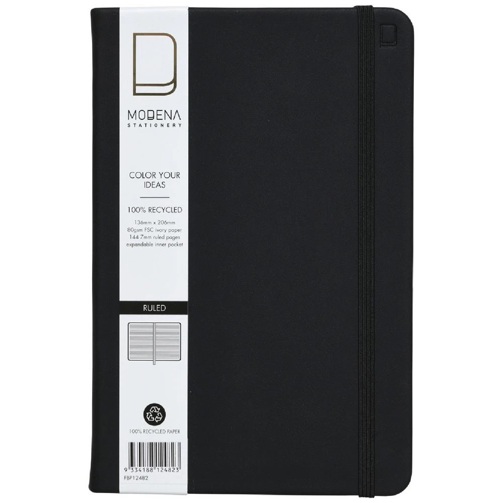 1 Modena A5 PU Ruled Notebook Black, 1 of 5