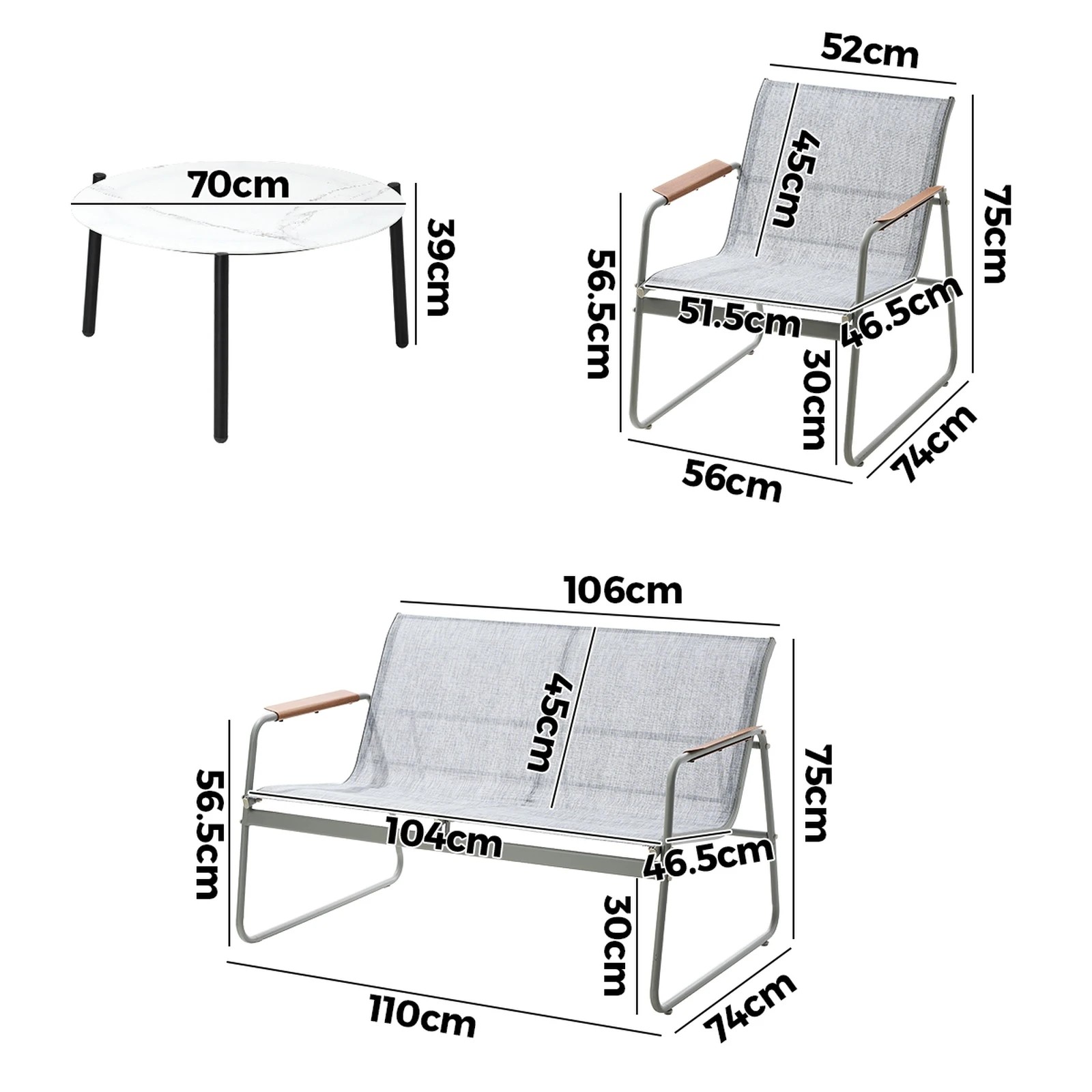 2 Livsip Outdoor Lounge Setting 4 Seater Furniture Patio 70cm Coffee Table Chair - Multi, 2 of 9