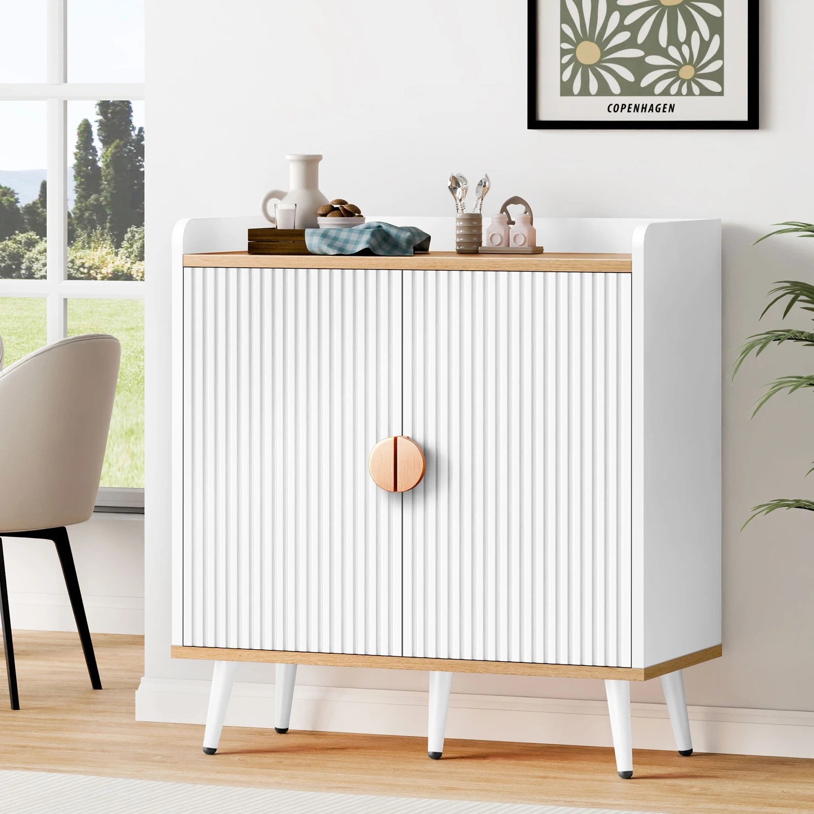 2 Alfordson Buffet Sideboard Storage Cabinet Cupboard Kitchen Hallway Table - White, 2 of 10