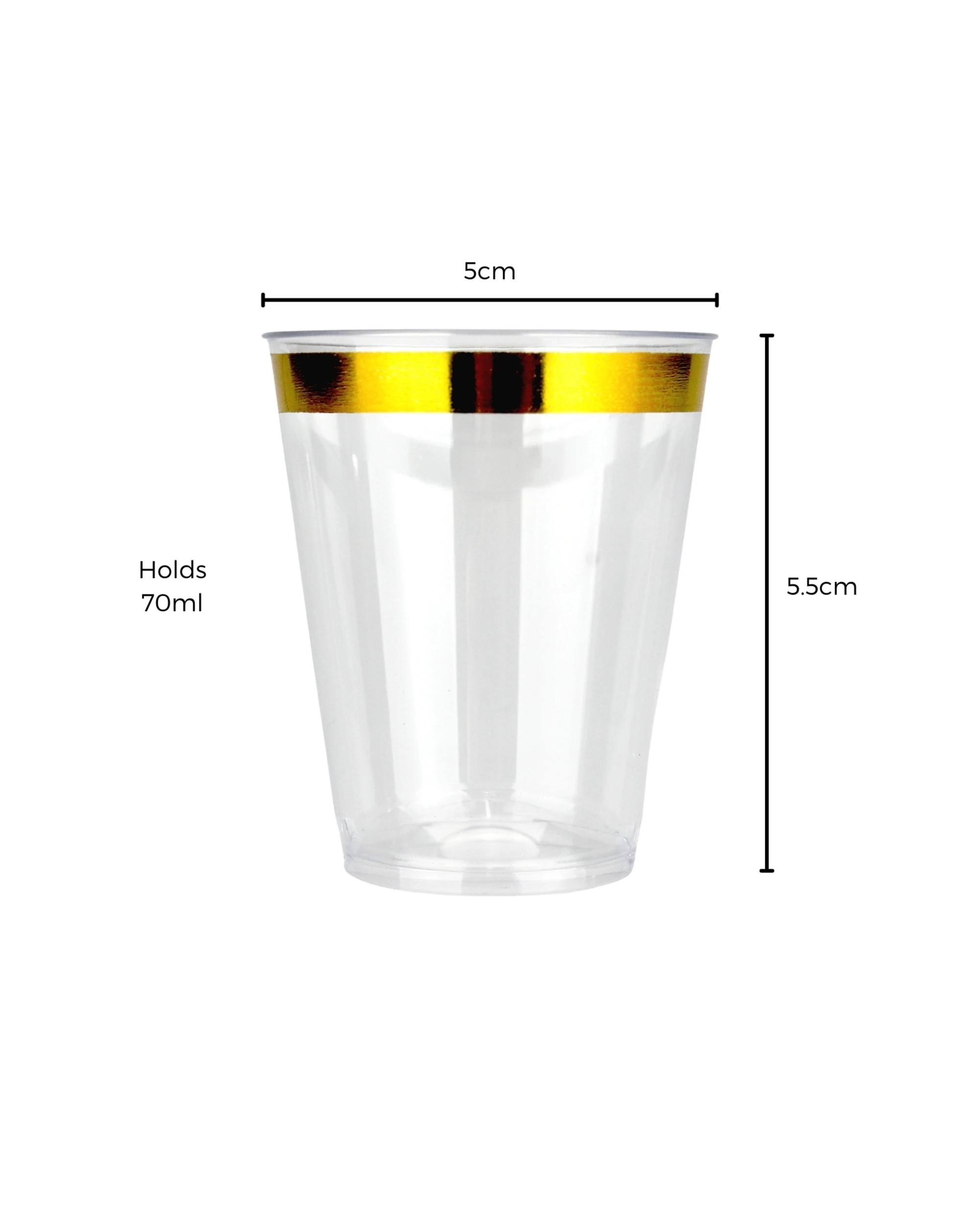 2 Fun Time Gold Trim Plastic Shot Glasses 70ml Pack of 24, 2 of 3