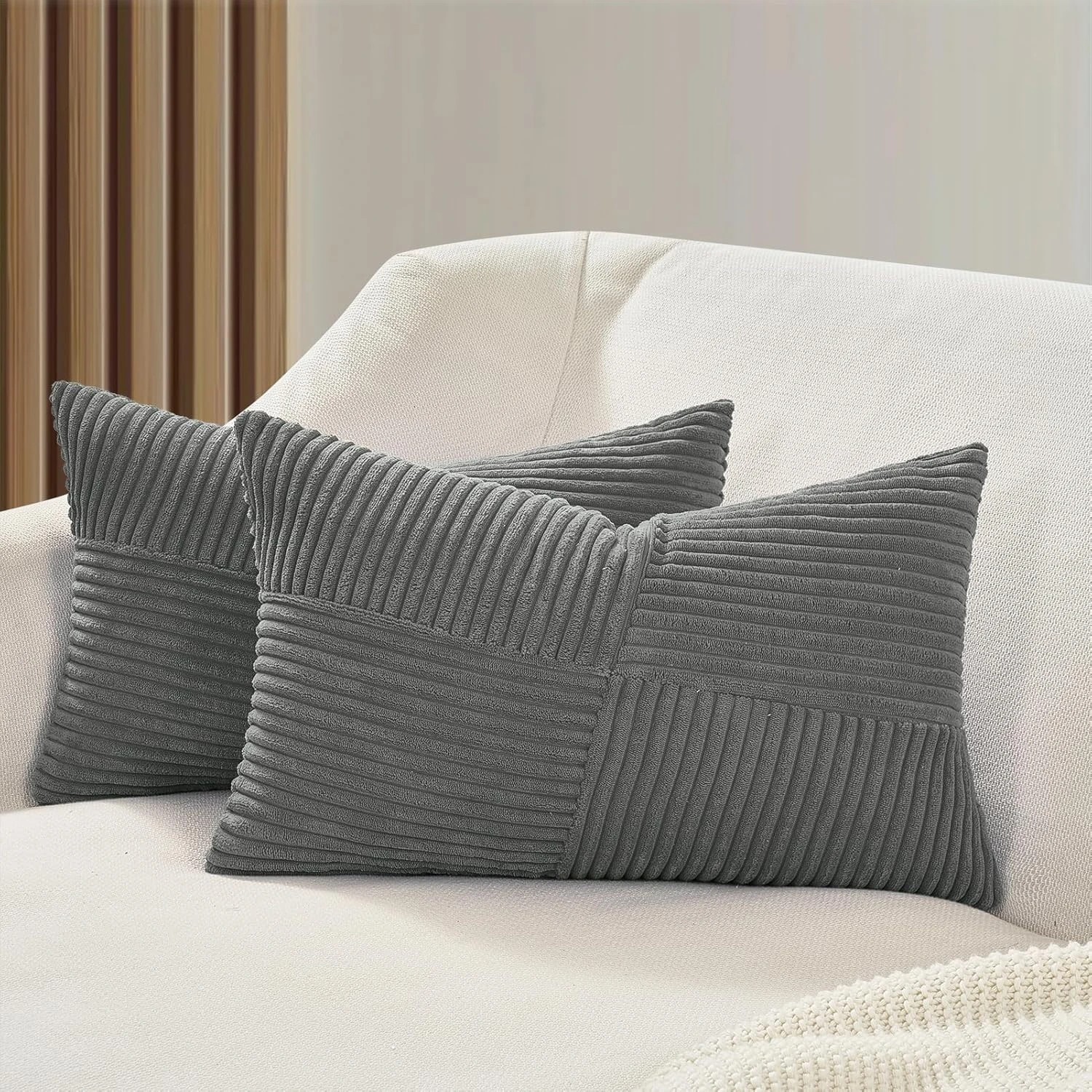 1 Gioia Casa 2-Pack Corduroy Windmill Inspired Cushion Covers 30x50cm - Dark Grey, 1 of 2