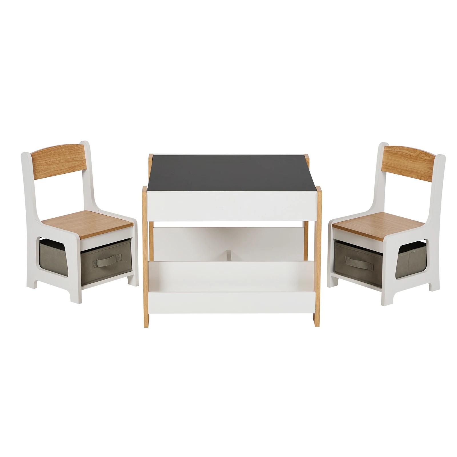 10 Oikiture Kids Table and Chairs Set Chalkboard Drawing Toys Storage Bookshelf - Multi, 10 of 10