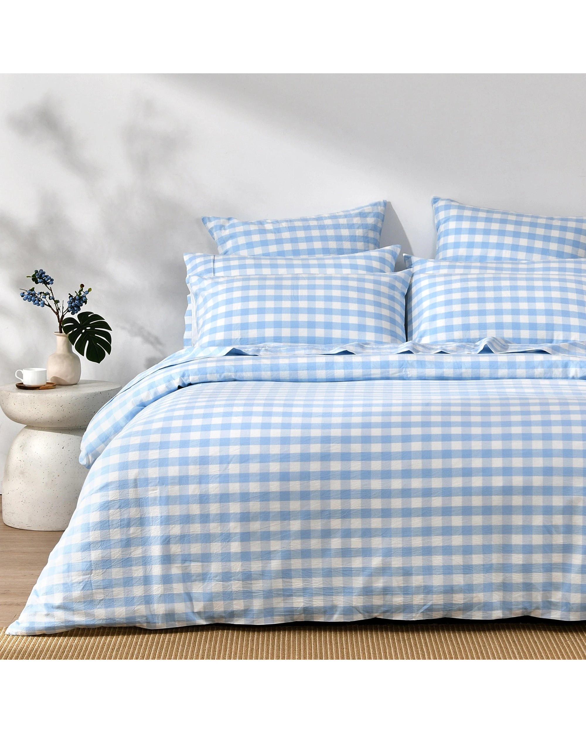 1 Dreamaker Lola Yarn Dyed Washed Cotton Gingham Quilt Cover Set - King Single Bed - Sky, 1 of 6
