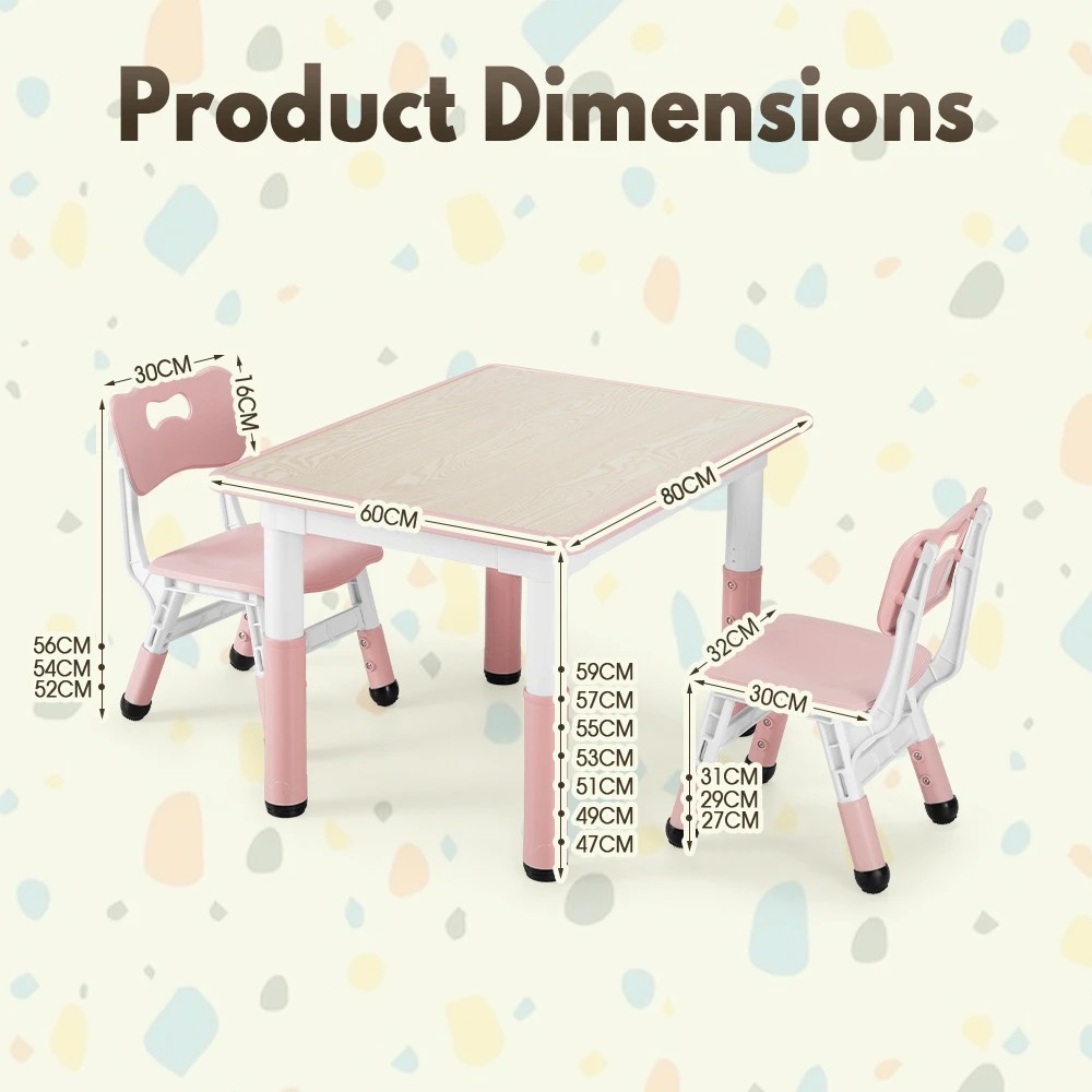 2 PlayPals Kids Table Chairs Set with Graffiti Desktop Height Adjustable - Pink, 2 of 4