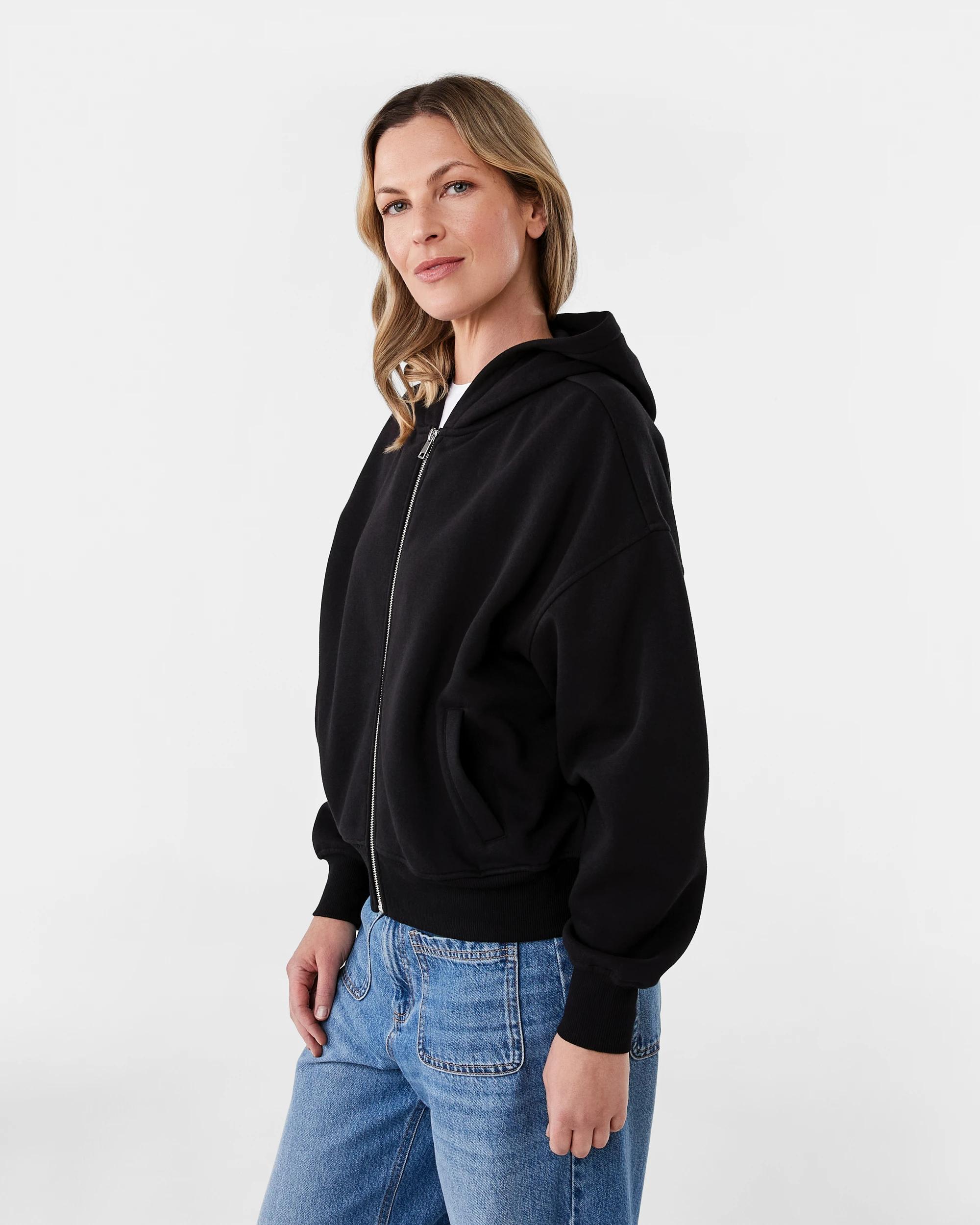 3 Relaxed Zip Through Hoodie Black, 3 of 8