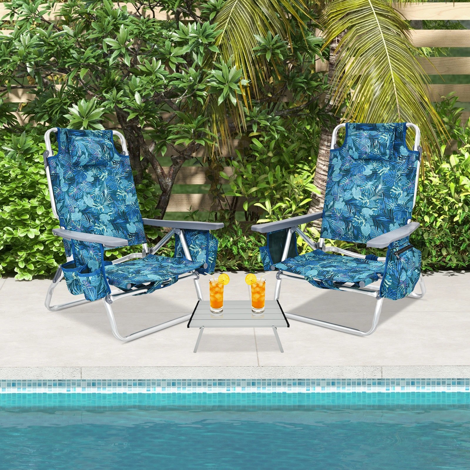 2 Costway 3pcs Outdoor Beach Chair Set w/Aluminum Table Portable Camping Chairs, 2 of 2