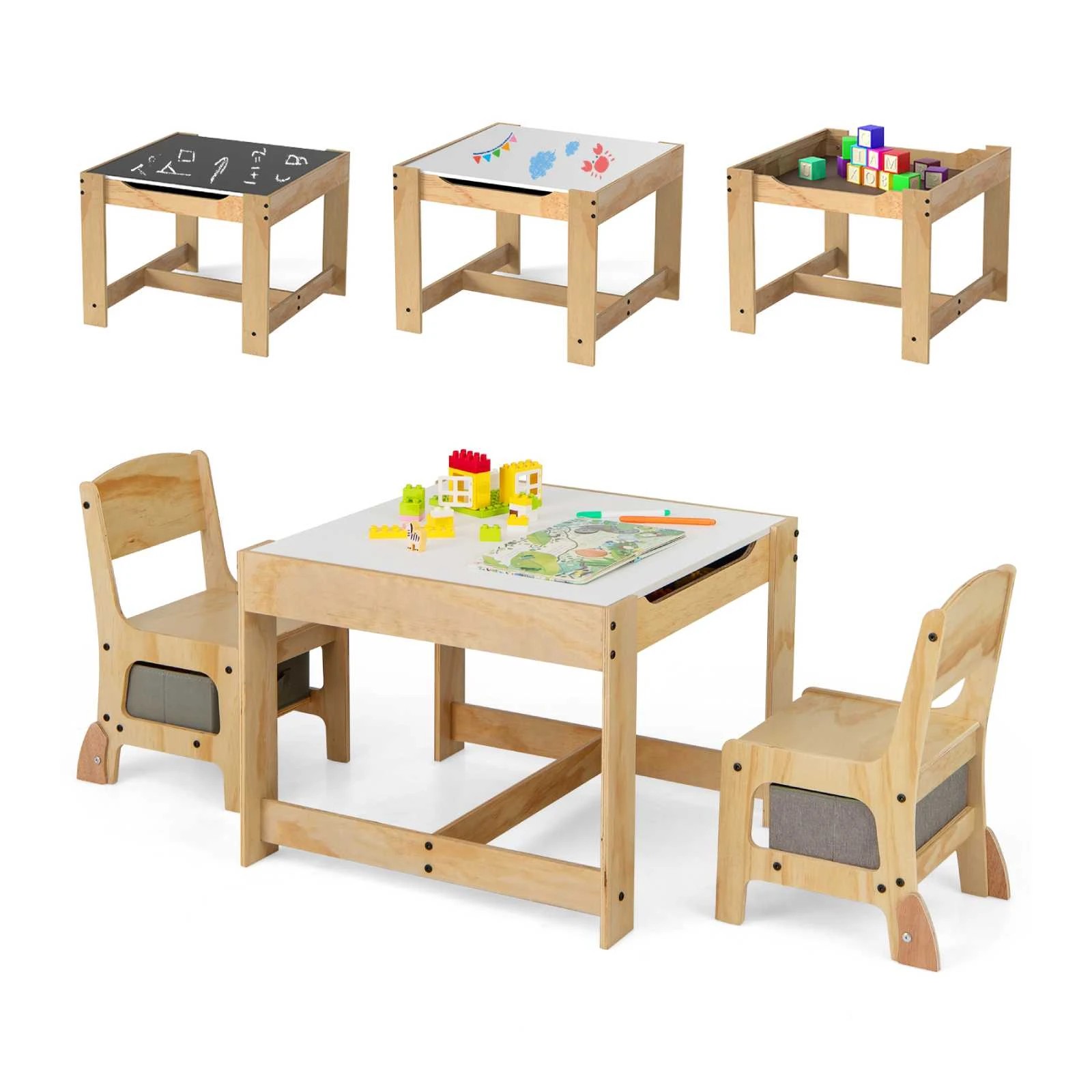 1 Costway 3-in-1 Thickened Activity Table Chairs Set - Grey, 1 of 1