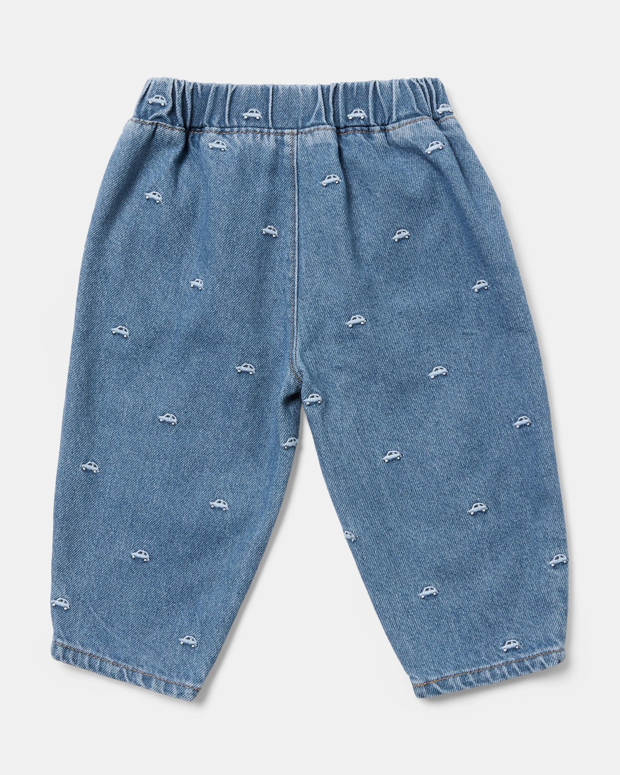 2 Cotton Embroidered Denim Jeans Ditsy Cars, 2 of 3