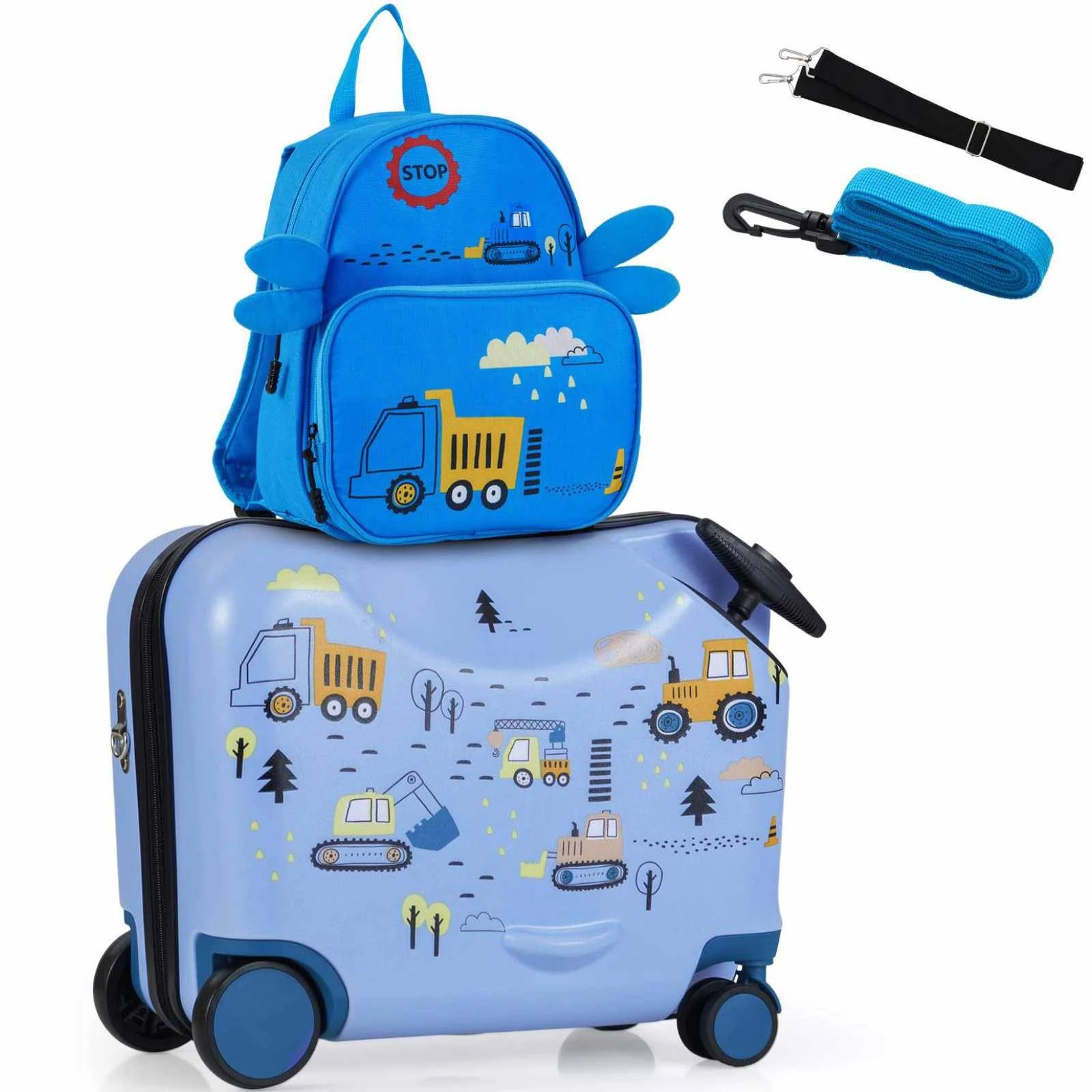 1 Costway 2pcs Ride-on Luggage Set 18" +12" Backpack Truck Travel Trolley Suitcase Set - Blue, 1 of 1
