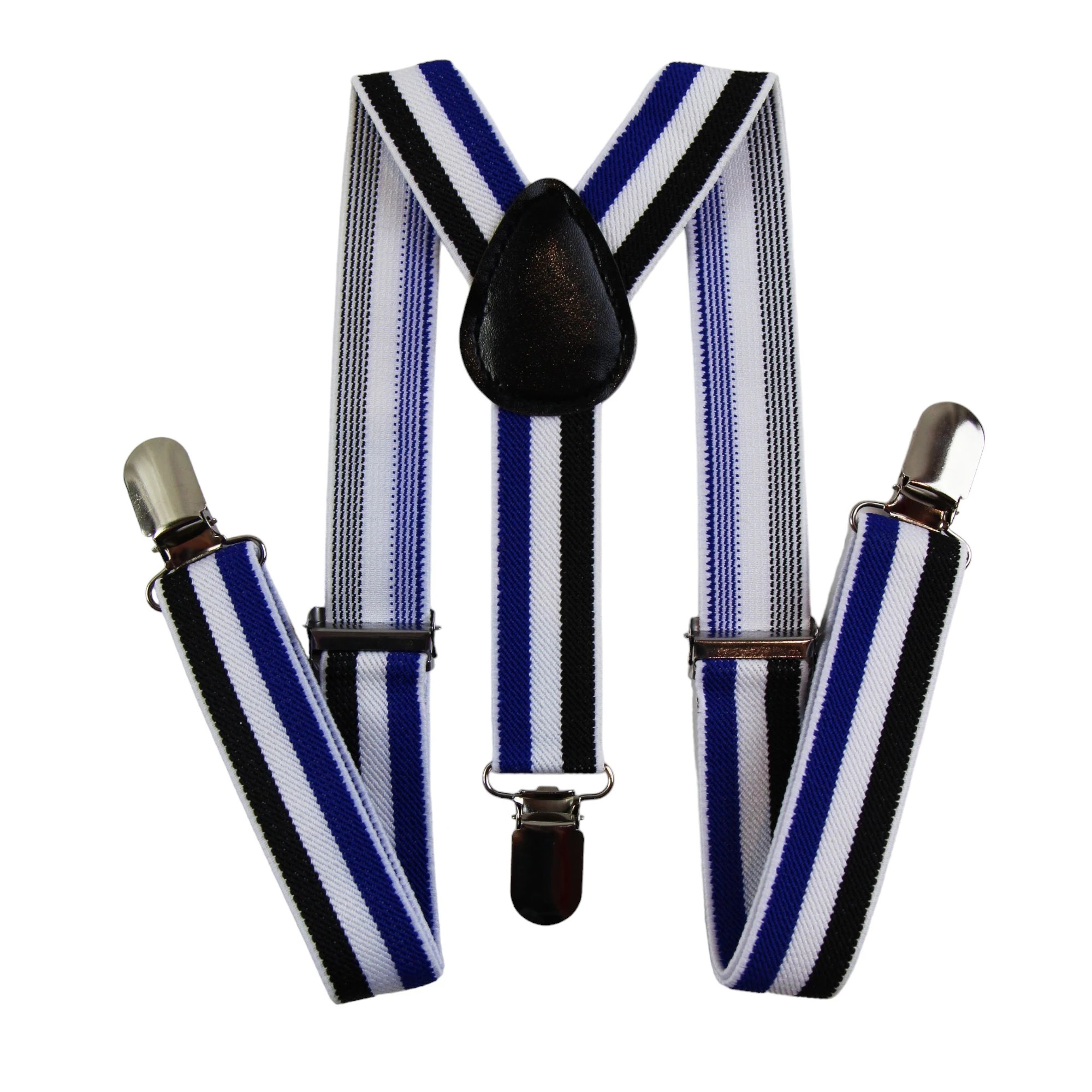 4 Zasel Boys Adjustable Black, White & Blue Striped Patterned Suspenders - Multi - Multi, 4 of 4