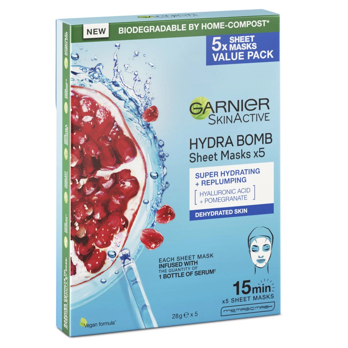 1 Garnier SkinActive 5 Pack Hydra Bomb Sheet Mask - Hyaluronic Acid and Pomegranate, 1 of 9
