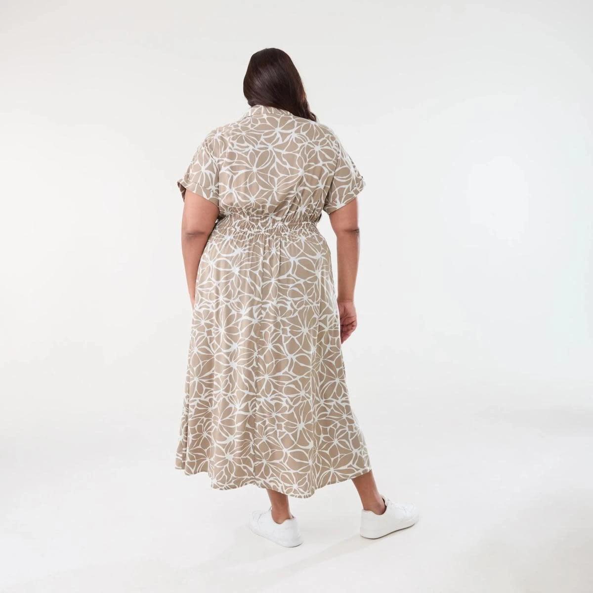 3 Curve Short Sleeve Shirt Midi Dress BROKEN FLORAL DUNE BEIGE, 3 of 6