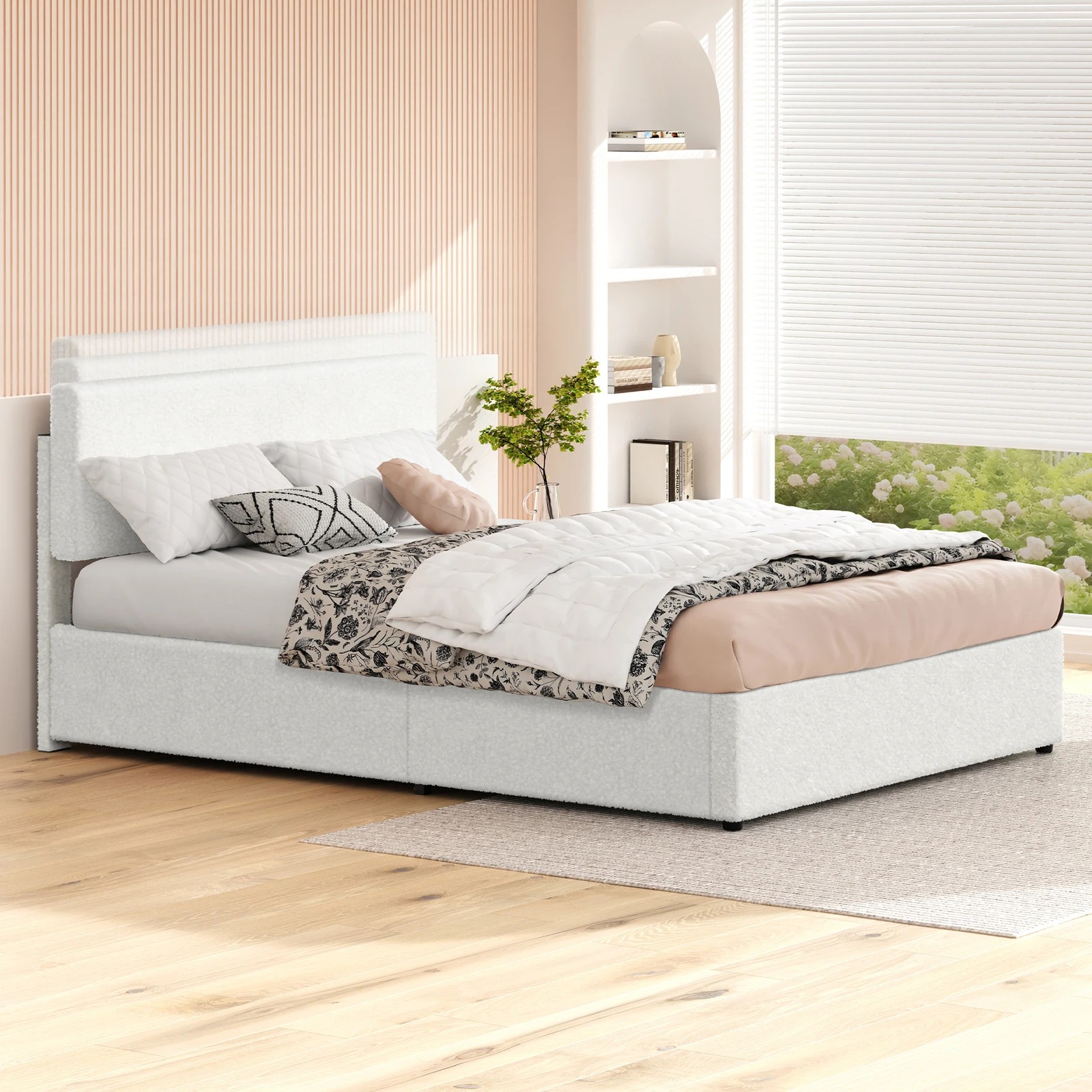 6 Alfordson Bed Frame Queen Gas Lift Storage Adjustable Headboard Boucle Luria - White, 6 of 10