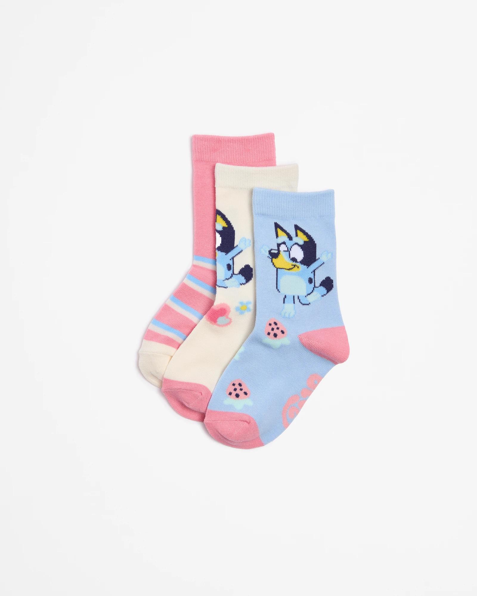 1 Bluey Strawberry Crew Socks 3 Pack - Pink, Kids Size 5-8, Cotton Blend PINK, 1 of 3