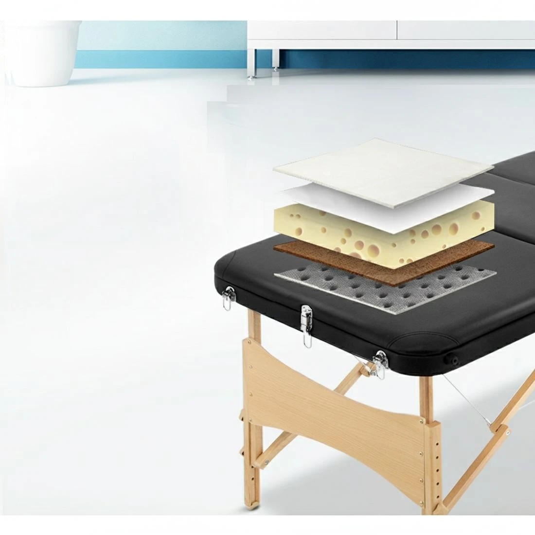 4 Zenses Massage Table 70cm Portable 3 Fold Wooden Beauty Bed - Black, 4 of 8