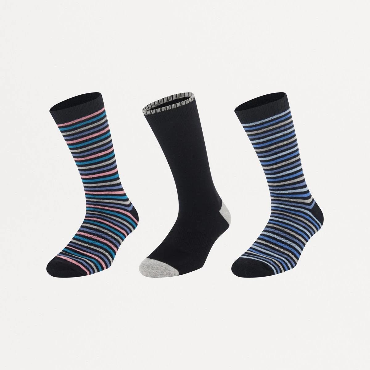 1 3 Pack Comfort Cotton Crew Socks STRIPE MIX BLACK, 1 of 3
