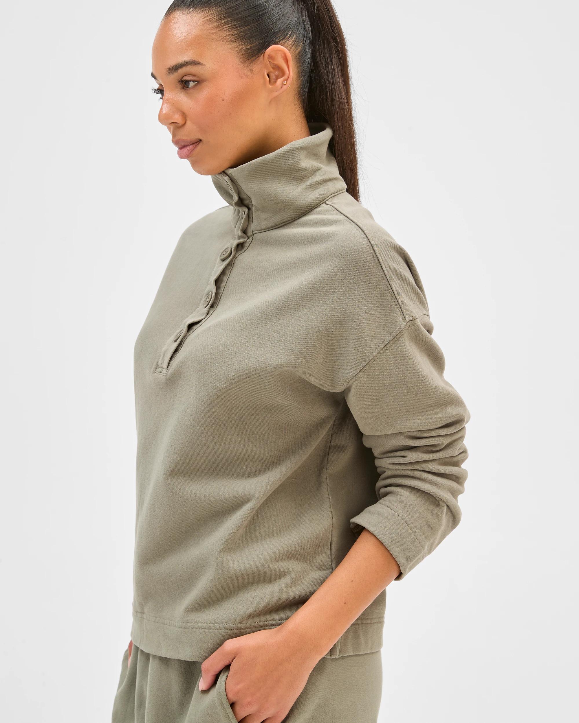 6 Target Woman Australian Cotton Funnel Neck Button Front Jumper WASHED OLIVE, 6 of 7