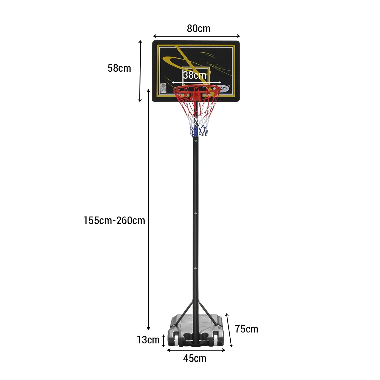 1 Genki 1.55-2.6m Kids Adult Portable Basketball System - Multi, 1 of 4
