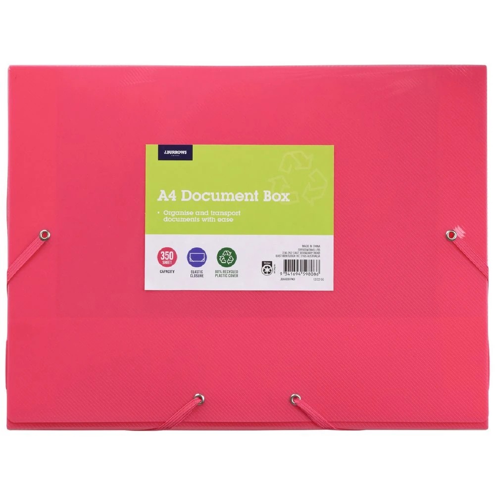 1 J.Burrows A4 Document Box Elastic Closure Pink, 1 of 2