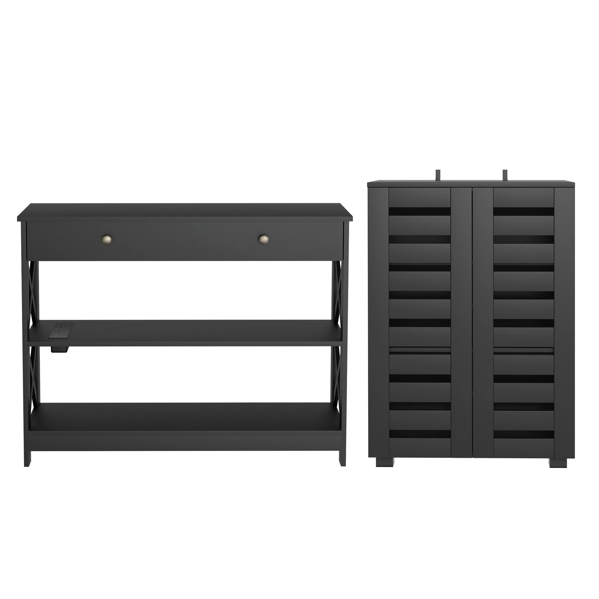 4 Artiss Shoe Rack Cabinet & Console Table Set Storage Shelf - Black, 4 of 9