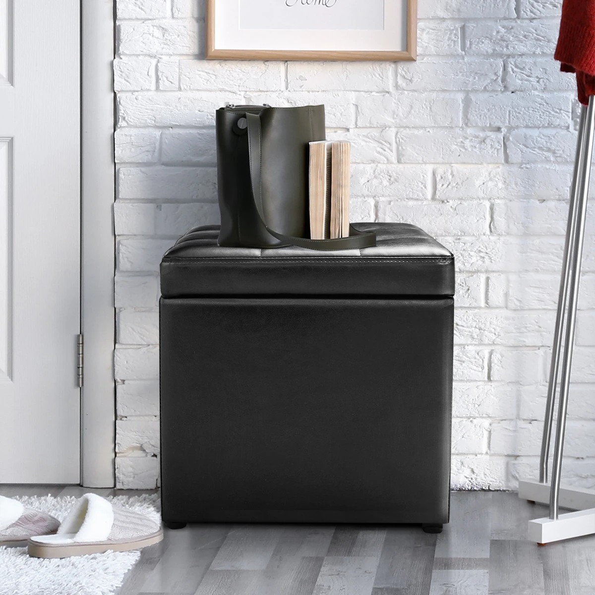 2 Costway 40cm Cube Storage Ottoman Footstools - Black, 2 of 3
