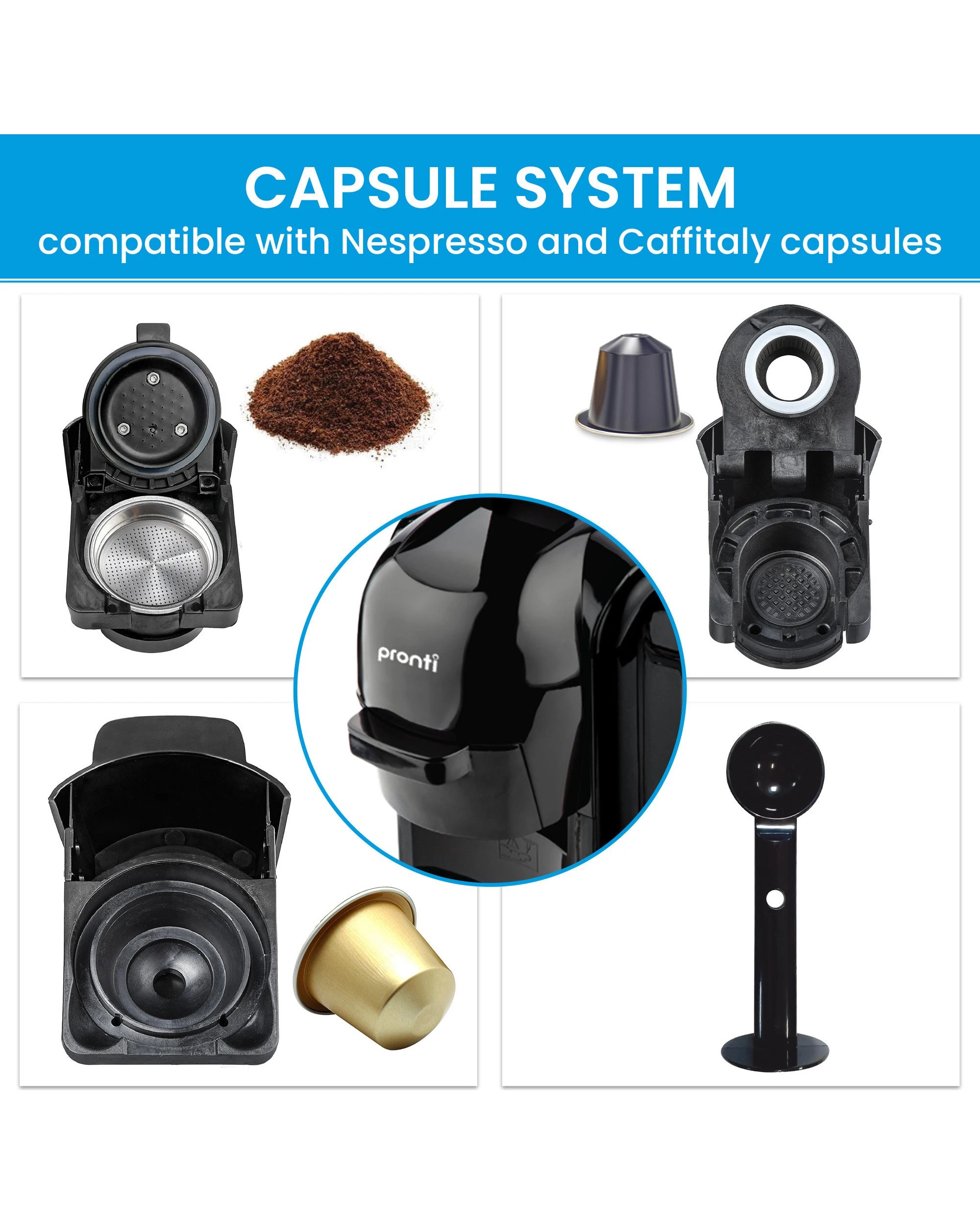 10 Pronti 3-in-1 Breakfast Set Kettle, 4-slice Toaster And Pronti Homemaid Coffee Machine Appliance Combo In Black, 10 of 10