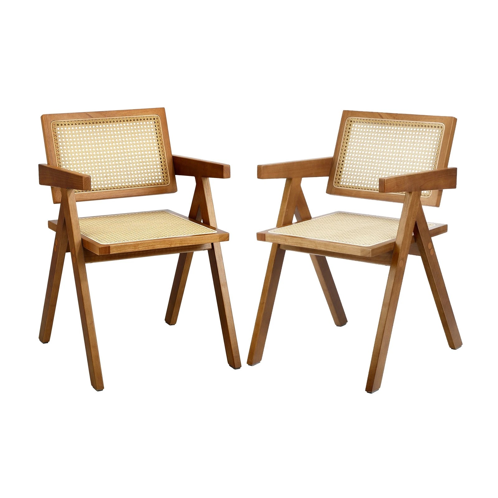 1 Oikiture 2x Dining Chairs Rattan Chair Wooden Accent Chair Walnut
 - Brown, 1 of 10