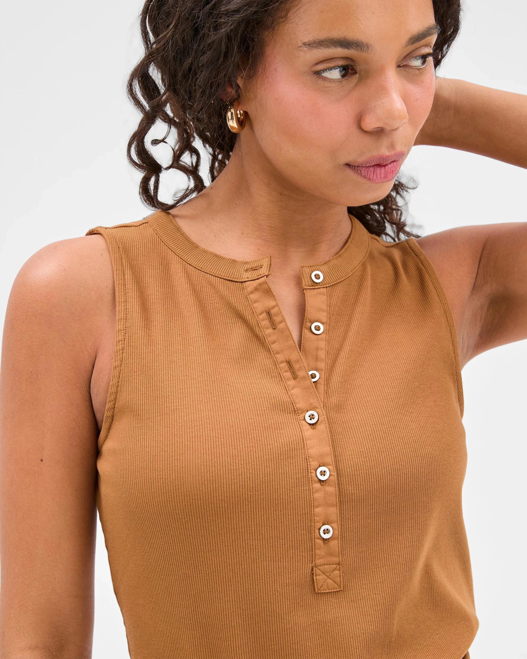 5 Target Australian Cotton Ribbed Sleeveless Henley Tank Top GINGERBREAD BROWN, 5 of 5