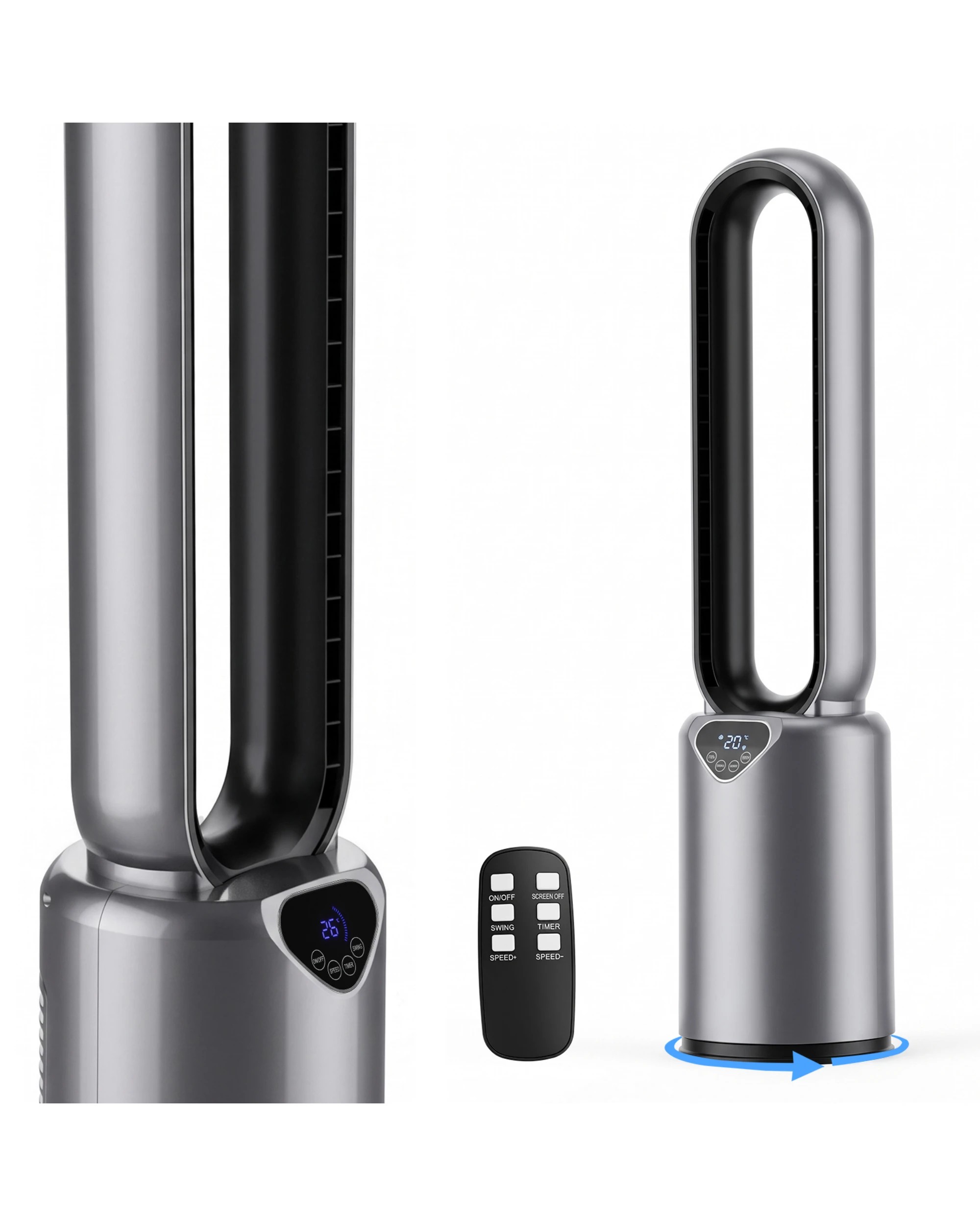 7 Advwin Bladeless Tower Fan with Air Purification Filter 24 Speeds 70° Oscillation 12H Timer Remote - Grey, 7 of 8