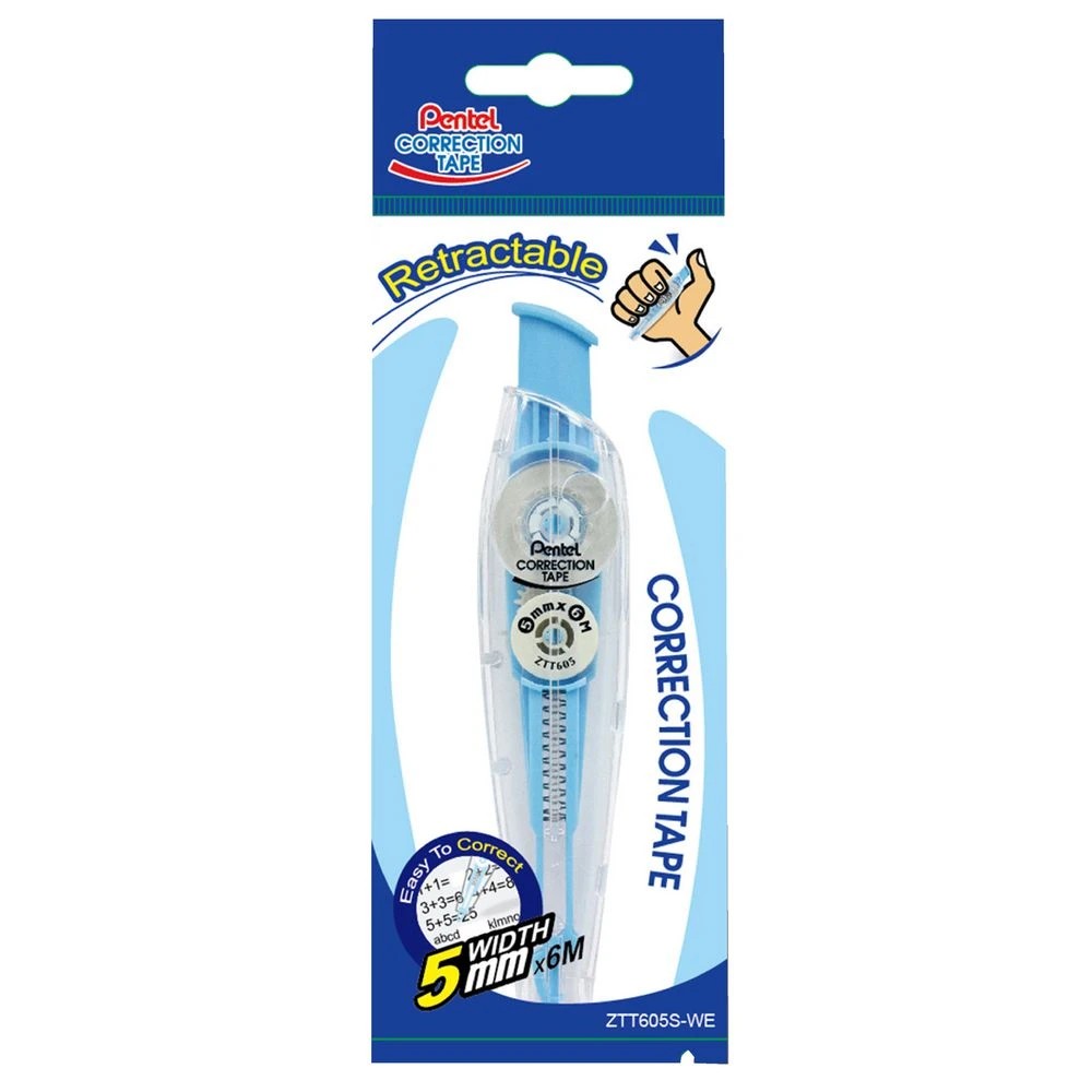 2 Pentel ZTT605 Retractable Correction Tape 5mm x 6m Blue, 2 of 2