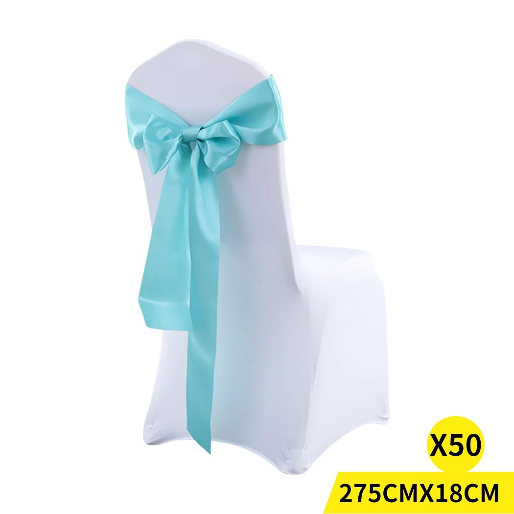1 Traderight 50 Pcs Satin Chair Sashes - Blue, 1 of 7