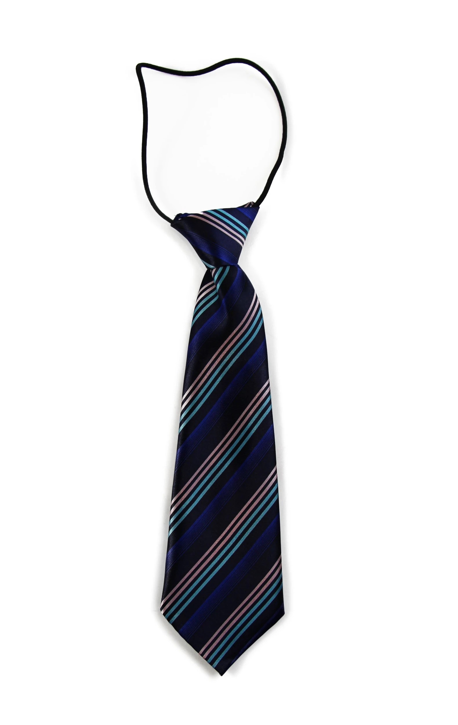 3 Zasel Kids Boys Dark Blue Multicoloured Diagonal Patterned Elastic Neck Tie - Multi, 3 of 3