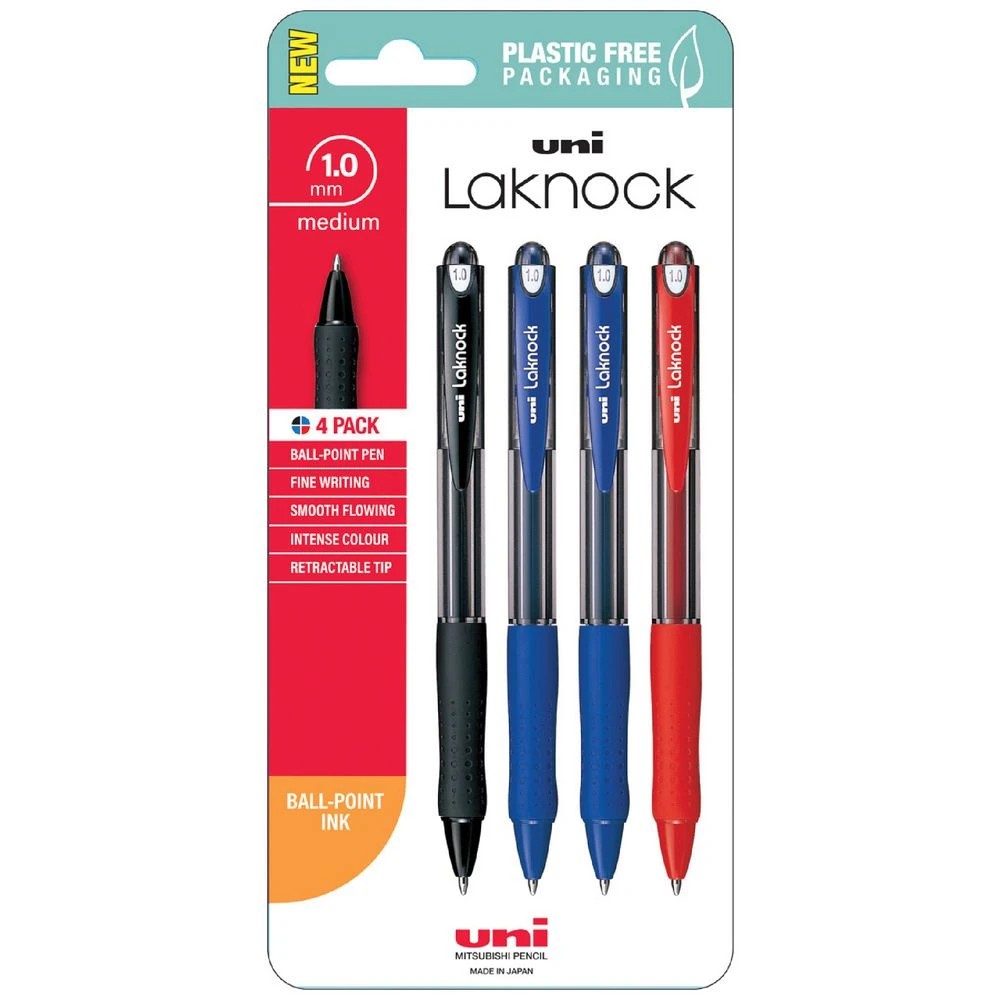 1 Uni Laknock Retractable Ballpoint Pen 1.0 Assorted 4 Pack, 1 of 2