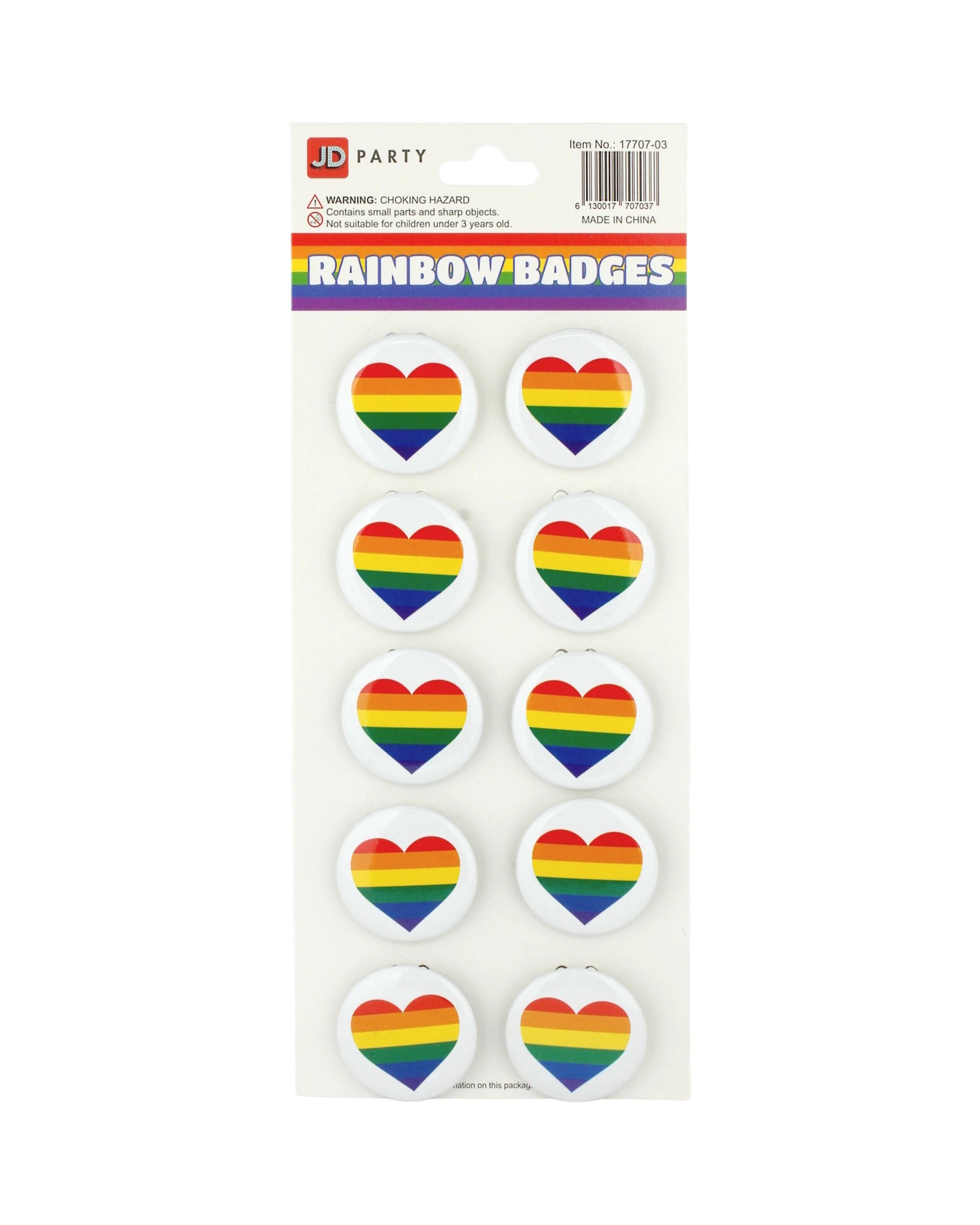 1 Partyrama Rainbow Pride Heart Badges Pack of 10 - Multi, 1 of 1