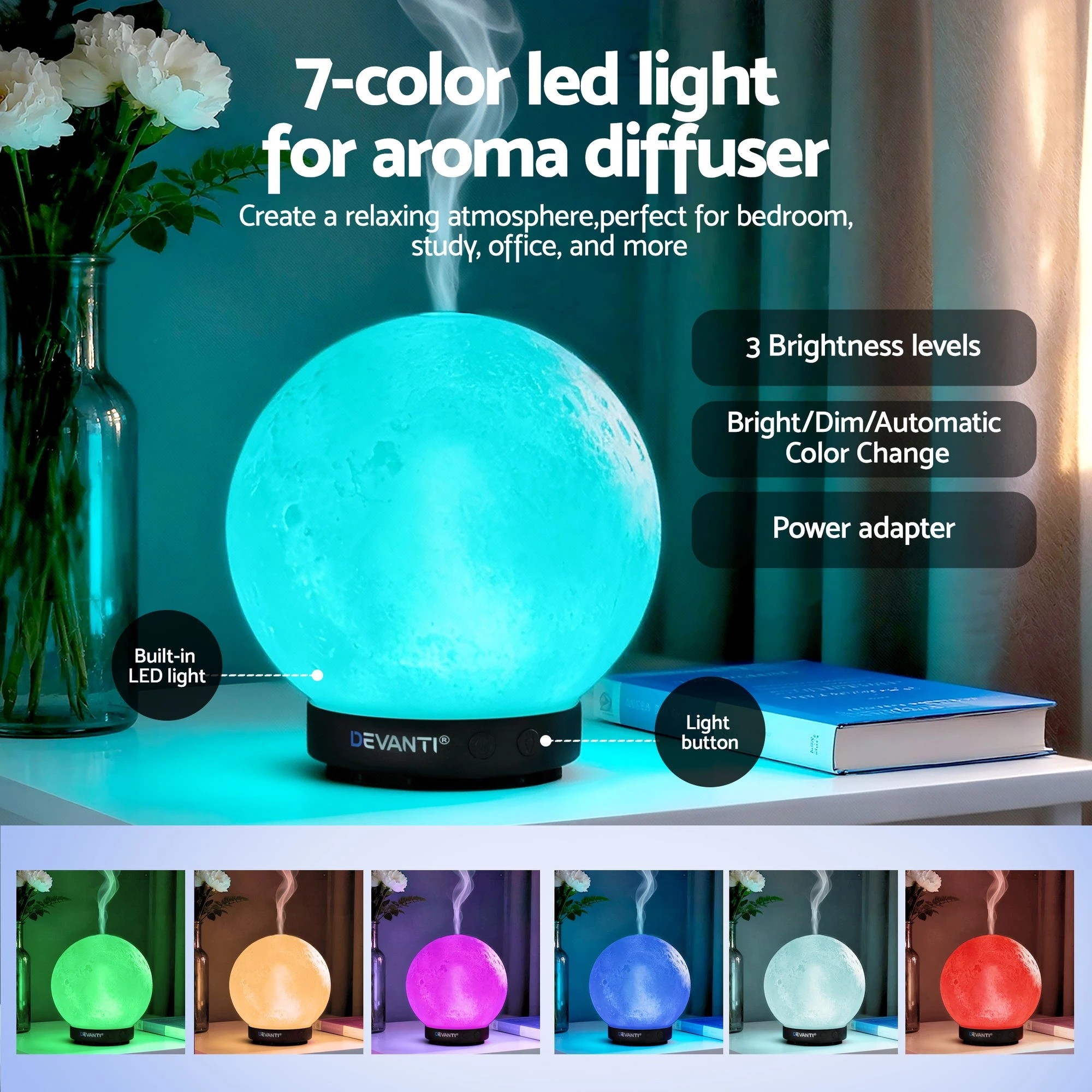 5 Devanti Ultrasonic Aroma Diffuser Aromatherapy Moon Lamp 200ml - Multi, 5 of 9