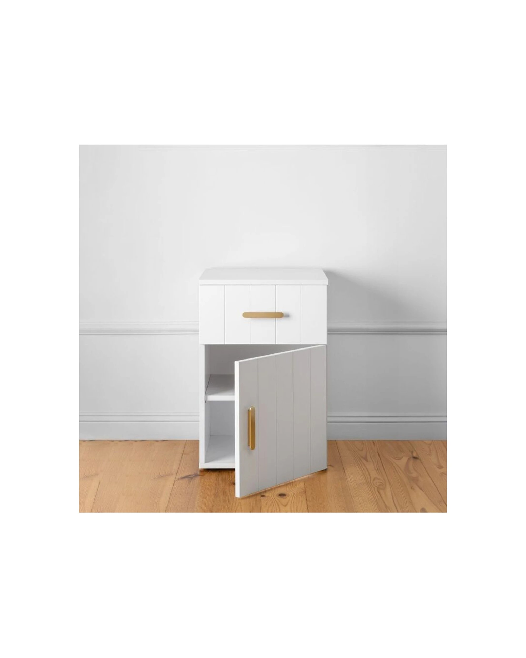 2 European Cabinetry Porto VJ Panel Front Bedside Table Brass Oval Handle - White, 2 of 4