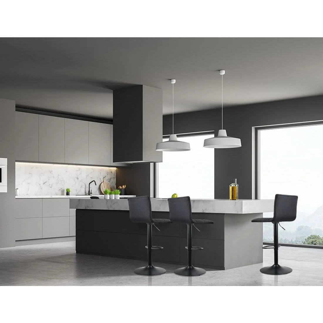 6 Artiss 4x Bar Stools Gas Lift Linen Fabric - Black, 6 of 6